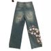 Streetwear Hip-Hop Embroidered Loose Skateboard Retro Denim Shorts For Men & Women_mkmklike.com