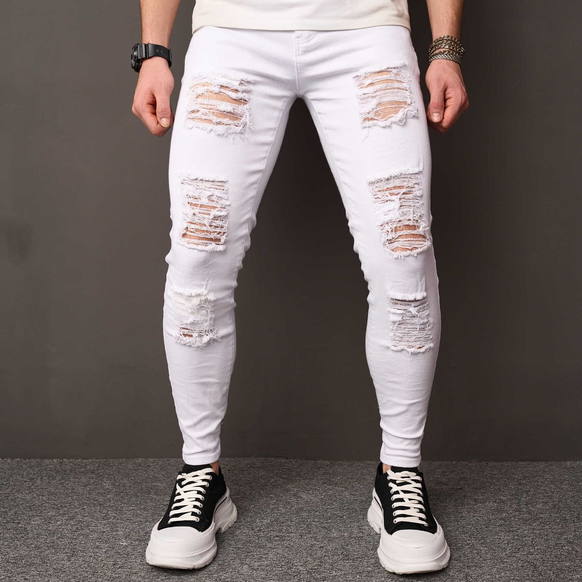 Men's Clothing Men's Simple Solid Color Skinny Pocket Jeans Men's Casual Skinny Jeans Pants_mkmklike.com