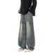Spring And Autumn New Washed And Old Segmentation Design Scimitar Jeans Men's High Street Retro Fattened And Enlarged Casual Trousers_mkmklike.com