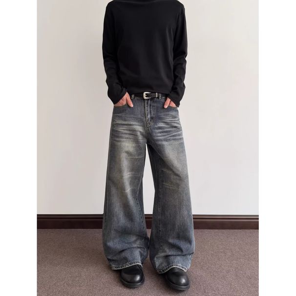 Trendy Wide Leg Cargo Jeans Retro Style For Men And Women Loose Straight Leg With Slight Flare Curved Logger Pants Spring Fashion_mkmklike.com