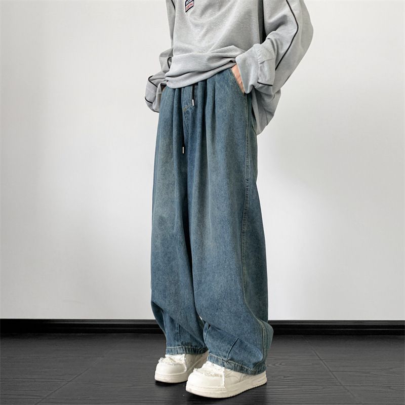 "Unisex Wide Leg Jeans – Korean-Inspired Relaxed Fit Denim Pants For Men & Women (All-Season Stretch, Oversized Streetwear Style, Vintage Wash)"_mkmklike.com