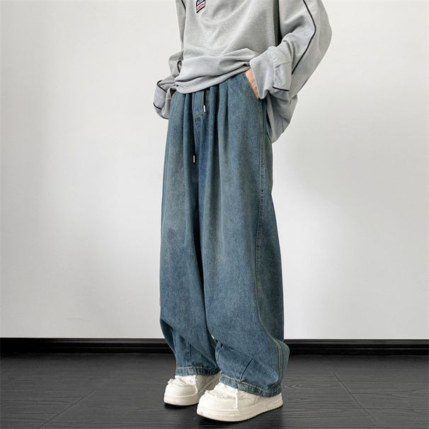 "Unisex Wide Leg Jeans – Korean-Inspired Relaxed Fit Denim Pants For Men & Women (All-Season Stretch, Oversized Streetwear Style, Vintage Wash)"_mkmklike.com