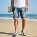 Men's Clothing Men's Trendy Ripped Patched Denim Shorts Mid Length Summer Hot Selling Street Style For Riding Breeches_mkmklike.com