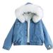 Stylish Winter Hooded Fleece-Lined Denim Jacket For Women - Cozy Short Padded Coat With Sherpa Lining (Pink, Gray, White)_mkmklike.com