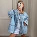 Women's Clothing Denim Jacket For Women Brown Color Block Lapel Autumn New Fashion_mkmklike.com