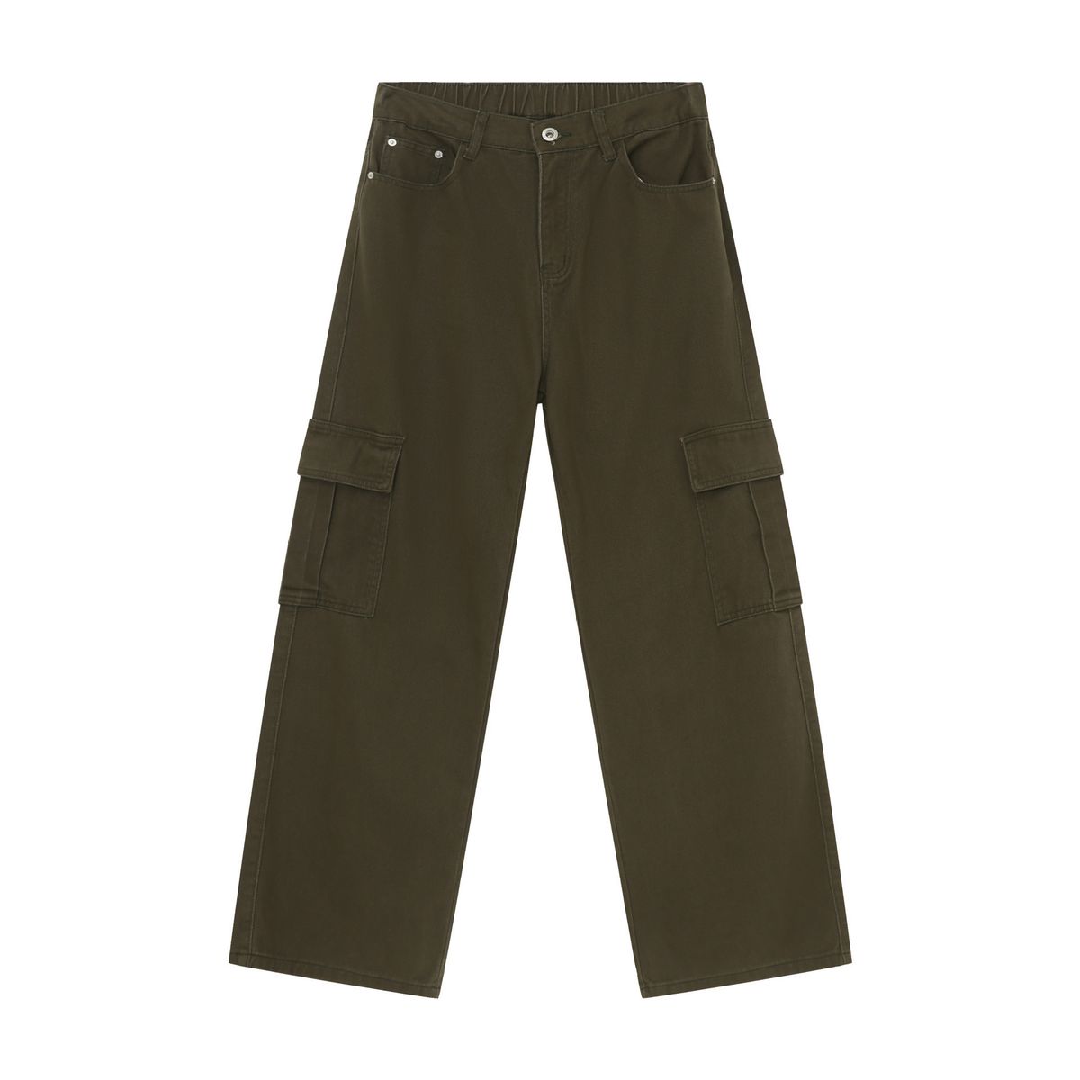 EF JEANS | 2024 New Vintage Simple Large Pocket Colored Semi-elastic Waist Overalls Army Green Jeans_mkmklike.com