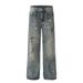Tie-Dye Ink-Splattered Straight-Leg Jeans For Men High Street Style Washed Vintage Casual Loose Wide-Leg Pants_mkmklike.com