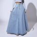 Design Sense Single Button Denim Skirt Women Retro Stylish Big Swing A-line Skirt_mkmklike.com