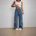Women's Clothing Y2K Street Style Bow Collage Washed Jeans Loose Straight Wide Leg Trousers For Women Fashion_mkmklike.com