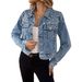 Women's Short Denim Jacket Pearl Detailing Style Top From New Relaxed Everyday Wear Comfortable Feshion_mkmklike.com