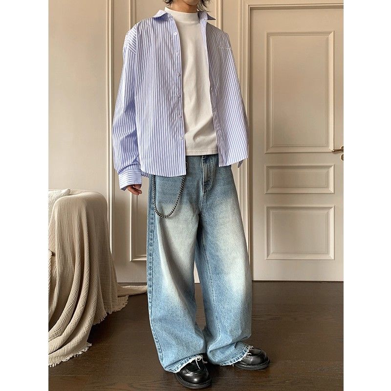 Vintage Washed Blue Straight-Leg Jeans – Clean Fit Relaxed Denim Pants For Men & Women (S-3XL)_mkmklike.com