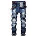 Men's Ripped Embroidered Jeans Pants New Style Supply Knee Holes Personalized Denim Clothing_mkmklike.com