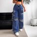 Women's High-Waisted Straight-Leg Jeans – Distressed Washed Denim With Ripped Details (Light Blue/Deep Blue)_mkmklike.com