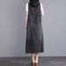 Black Loose Waist Solid Color Mid Length With Commuting Cotton Shoulder Straps, High-End Denim Dress_mkmklike.com