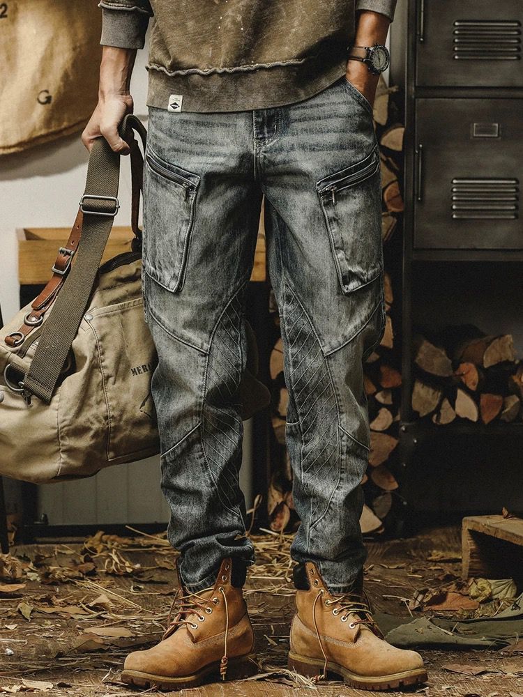 Men's Clothing Men's Heavyweight Retro Jeans Loose Straight Leg Harley Motorcycle Work Pants Casual Trousers For Spring And Autumn_mkmklike.com