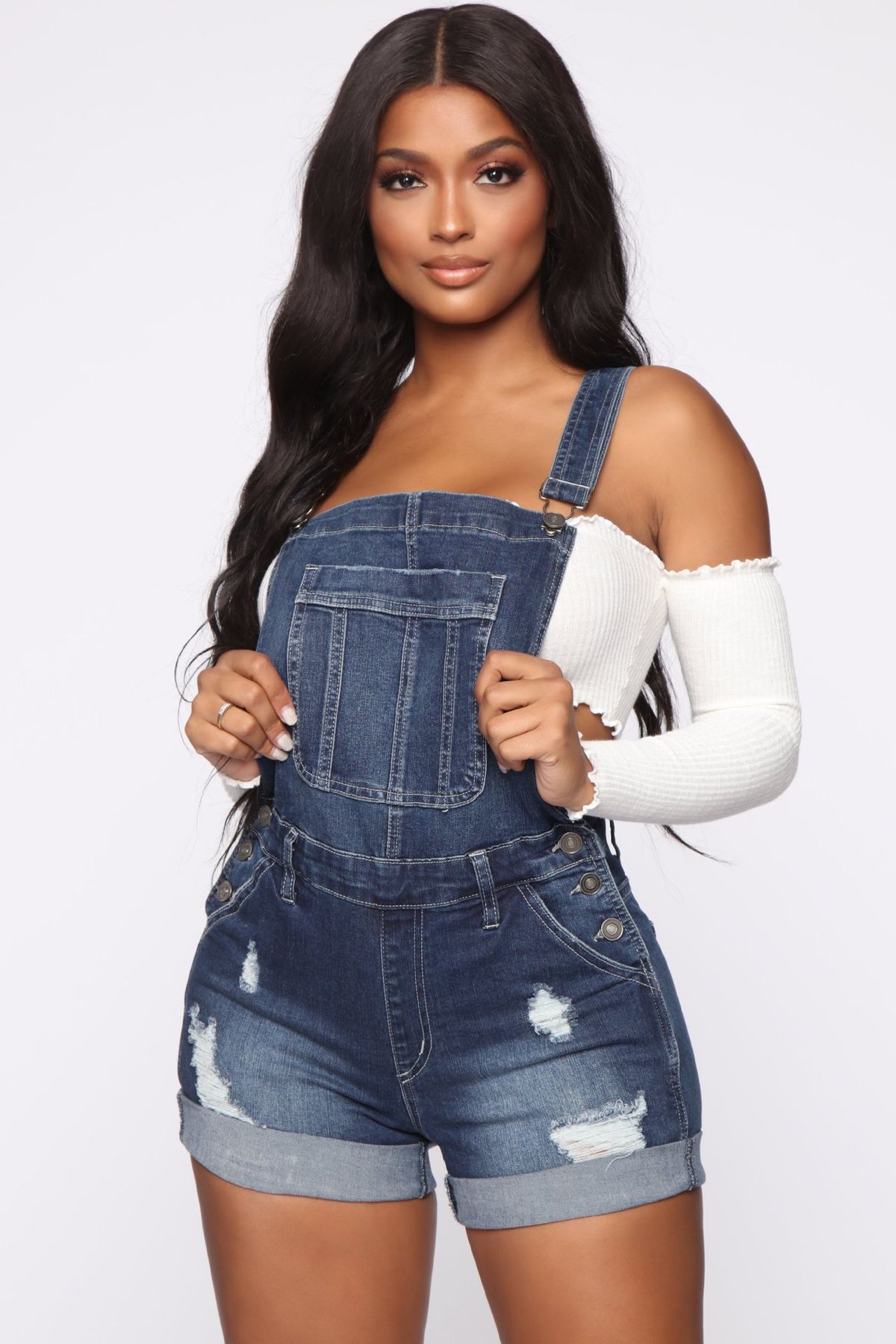 Women's Clothing Stretch Ripped Strappy Denim Shorts Bodysuit Denim Jumpsuits_mkmklike.com