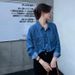 Chicco Vintage Hong Kong Style Denim 2025 Loose Design Sense Niche Top Polo Collar Autumn Shirt For Women_mkmklike.com