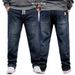 Large Size Men's New Elastic Waist Straight Jeans Men's Four Seasons Loose And Versatile Plus Fat Plus Size Jeans Men_mkmklike.com
