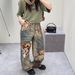 Teddy Bear Print Loose Low-Waist Wide-Leg Jeans, Unisex_mkmklike.com