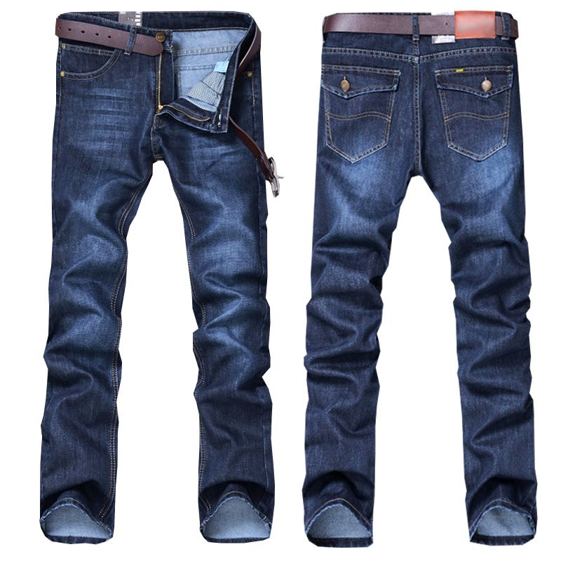 Men's Slim Fit Washed Denim Jeans – Straight Leg, Mid-Rise, Polyester Blend (Stretch Comfort, 9 Sizes, Dark Blue)_mkmklike.com