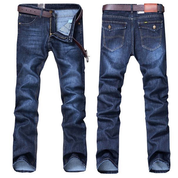 Men's Slim Fit Washed Denim Jeans – Straight Leg, Mid-Rise, Polyester Blend (Stretch Comfort, 9 Sizes, Dark Blue)_mkmklike.com