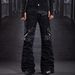 High Cyberpunk Rock PU Straight-leg Denim Flared Pants With European American Street Style, Featuring A Pleated Stacked_mkmklike.com