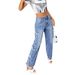 Women's Clothing Worn Jeans Women New Irregular Star High Waist Straight Trousers Washed Jeans_mkmklike.com