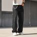 Men's Trendy Loose Straight Leg Jeans Midweight Cotton Black Blue Wide Leg Pants With Diamonds American Style_mkmklike.com