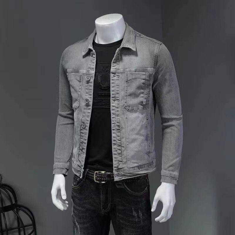 Pulse Pulse European American Retro Washed Gray Denim For Men Korean Version Slim Fit Trendy Handsome Jacket 2024 Spring And Autumn_mkmklike.com