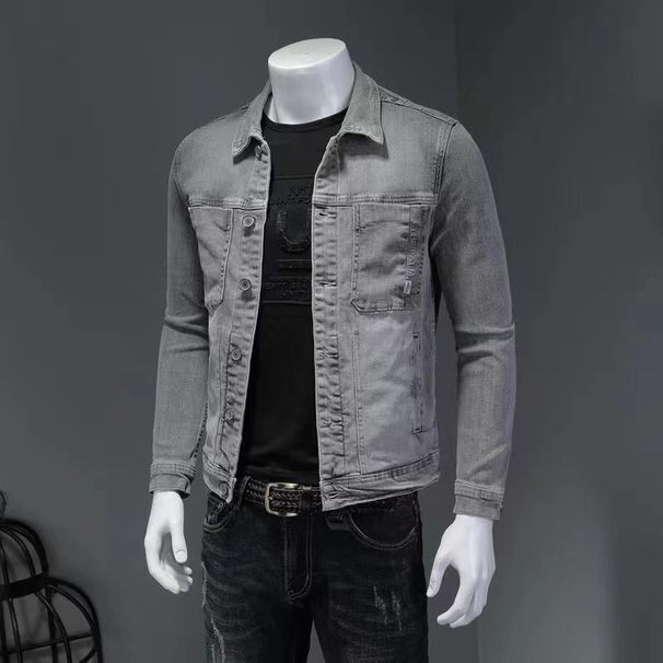 Pulse Pulse European American Retro Washed Gray Denim For Men Korean Version Slim Fit Trendy Handsome Jacket 2024 Spring And Autumn_mkmklike.com