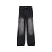 Men's Retro Multi-Pocket Straight Leg Jeans Loose Fit Cleanfit Cargo Pants Trendy Mid Waist Cotton Long Black Blue_mkmklike.com