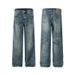 Men's Clothing High Street Retro Blue Washed Distressed Wide Leg Jeans For Men And Women Loose Straight American Trendy Brand Straight_mkmklike.com