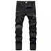 Men's Slim Fit Stretch Jeans Distressed Ink Splatter Embroidered Black Patchwork Studded Metallic Trendy And Stylish Jeans_mkmklike.com