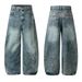 Men's Heavy Duty Sparkly Rhinestone Jeans Design Conscious Washed Blue Curved Wide Leg Floor Length Trousers_mkmklike.com
