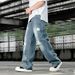 Men's Rhinestone Ripped Jeans Loose Straight Leg Retro Washed High Street Style Denim Pants New Spring_mkmklike.com