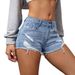 Women's High Waisted Denim Shorts - Distressed Hem Light Blue Summer Shorts For Street Style_mkmklike.com