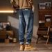 New Multifunctional Rubber Band Waist Cone Stacked Jeans Men's Fattened Plus Size Badge Retro Denim Trousers Men's_mkmklike.com