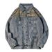 Men's Distressed Denim Jacket With Patchwork Design, Loose Fit, Vintage Style, Casual Outerwear For Spring & Autumn_mkmklike.com