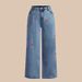 Vintage Washed High-Waisted Jeans – Cherry Blossom Embroidery & Stretch Fit For Women_mkmklike.com