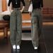 Vintage Workwear Jeans For Women In Army Green, 2026 New Model, High-waisted, Loose Straight-leg, Curved-leg Pants,_mkmklike.com