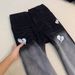 Men's Embroidered Letter Jeans – Vintage Washed High Street Baggy Pants With Flared Hem | American Streetwear Aesthetic For Urban Exploration_mkmklike.com