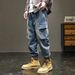 Men's Elastic Waist Drawstring Jeans Loose Fit Autumn Winter Style Trendy Versatile Jogger Knee Casual Harem Pants_mkmklike.com