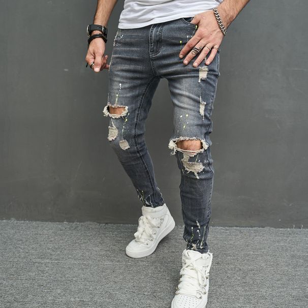 Men's Long Pants With High Elasticity And Holes, Slim Fit Jeans, Men's Jeans_mkmklike.com