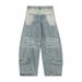 Punk Vintage Washed Denim Scimitar Pants Loose Men's Style Personality Pocket Deconstructed Design Sense Oversized_mkmklike.com