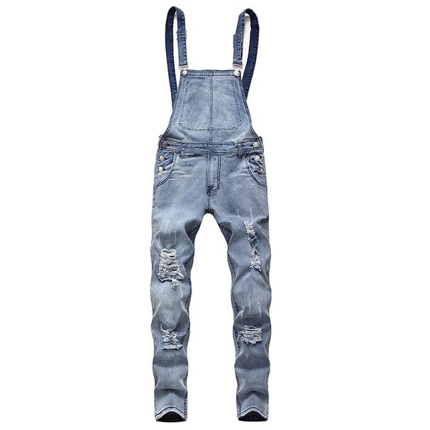Men's Clothing Strappy Denim Rompers Ripped Jeans Trousers Trendy Pop Work Clothes_mkmklike.com