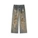 Men's Trendy Ripped Jeans Loose Fit Straight Leg High Street Style Post Apocalyptic Vibe Retro Beggar Long Pants_mkmklike.com