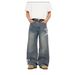 Men's Retro American Style Cleanfit Blue Wide Leg Trousers Straight Leg Jeans Floor Length Washed Versatile_mkmklike.com