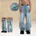 American Style Distressed Washed Loose Slimming Wide-Leg Jeans Casual Straight Pants_mkmklike.com