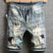 Men's Clothing Summer Thin Embroidered Retro Denim Shorts Men's Vintage Embroidered Denim Shorts – Summer Lightweight Retro With Unique Patch Design_mkmklike.com