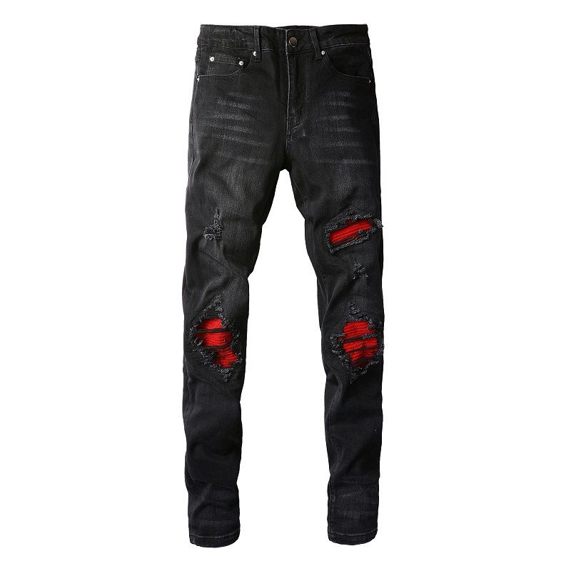 Men's Clothing European And American Men's Street Fashion Brand Ripped Patch Men's Jeans Slim High Street Fashion Skinny 886_mkmklike.com